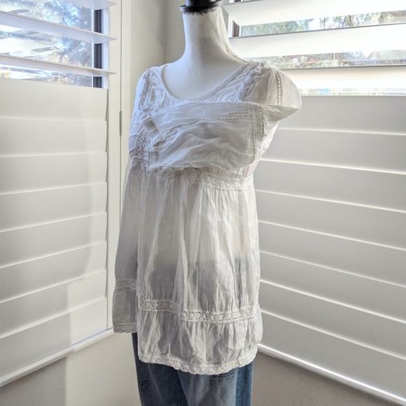 ZARA 🌸 Basic White 3/4 Sleeves Lace Embroidered Blouse Top Shirt Tunic - MED - Picture 6 of 10